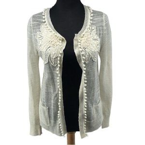 Anthropologie knitted and knotted cardigan open light weight wool blend floral